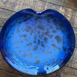 Elegant Vintage Murano Blue Glass Art ‘Cigar’ Bowl